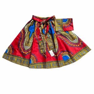 P.K. Garments Skirt Womens One Size Red Tribal Print Flare Elastic Waist Boho